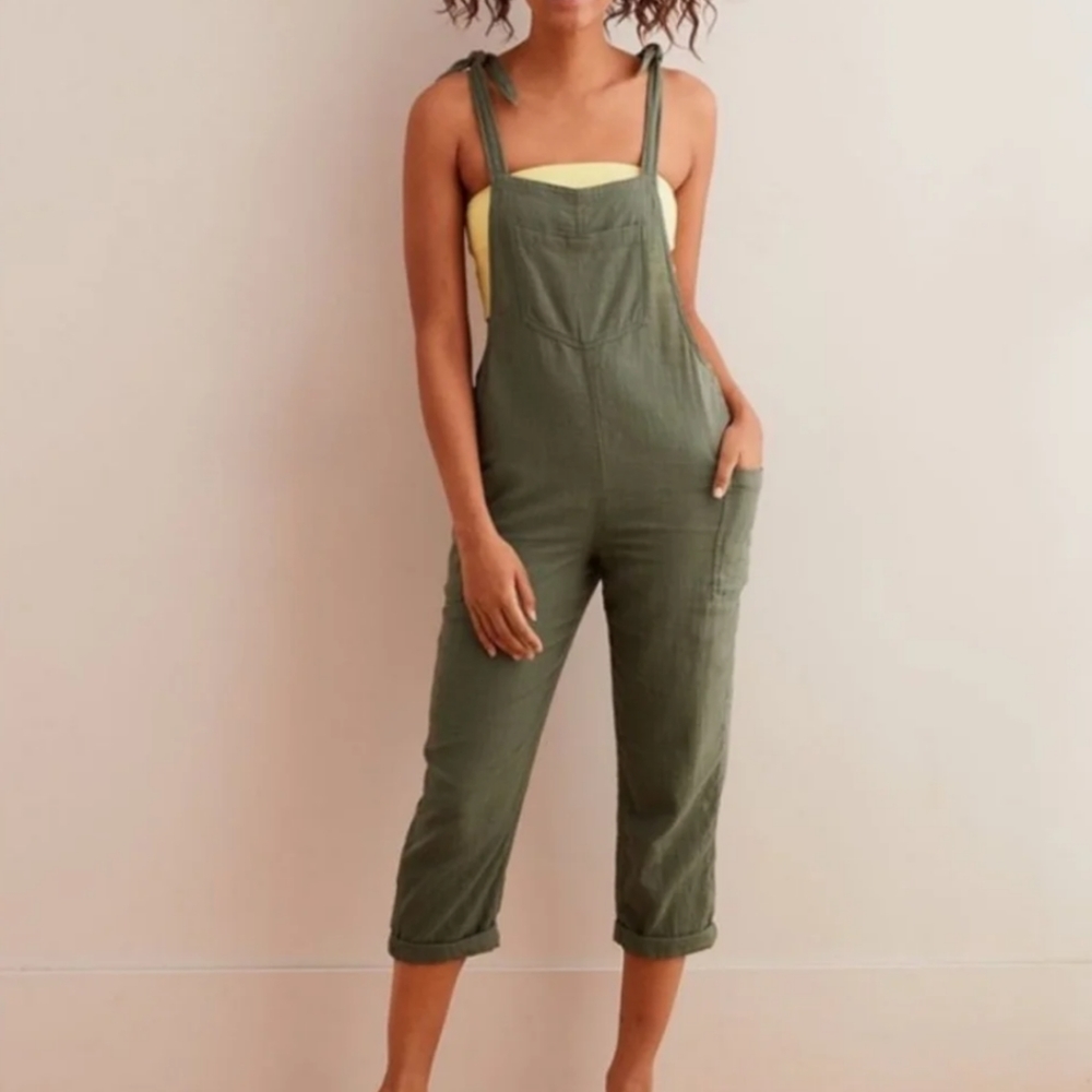 Aerie green tie strap overalls